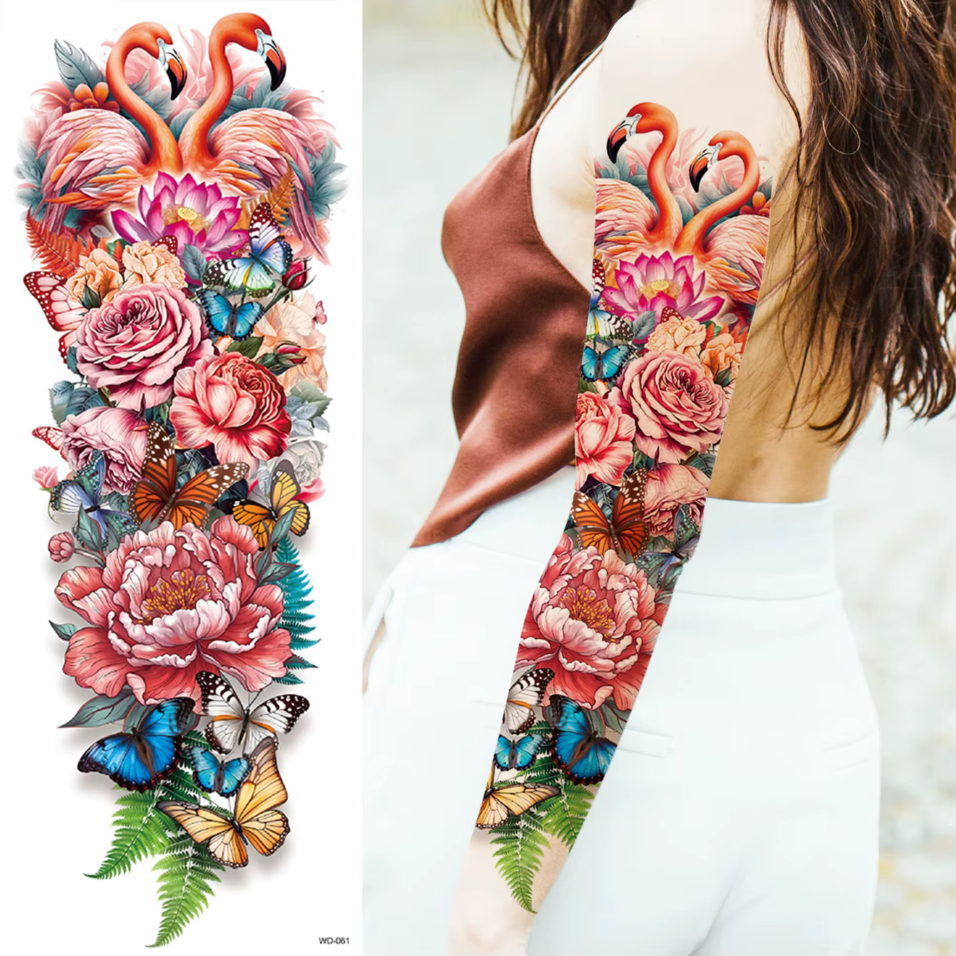Autocollant de tatouage temporaire imperméable, bras complet, grande taille, renard, chat, fleur, fl