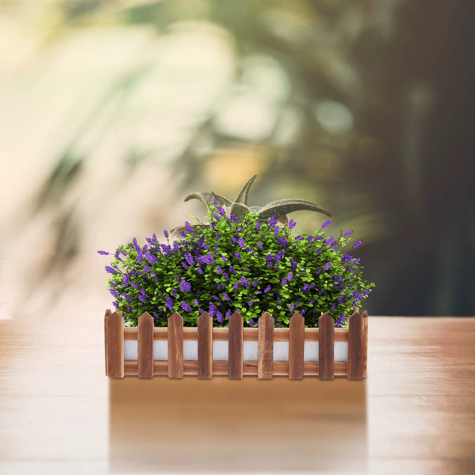 Pot de fleurs en bois en forme de clôture avec insert en mousse pour arrangement de fleurs artificie