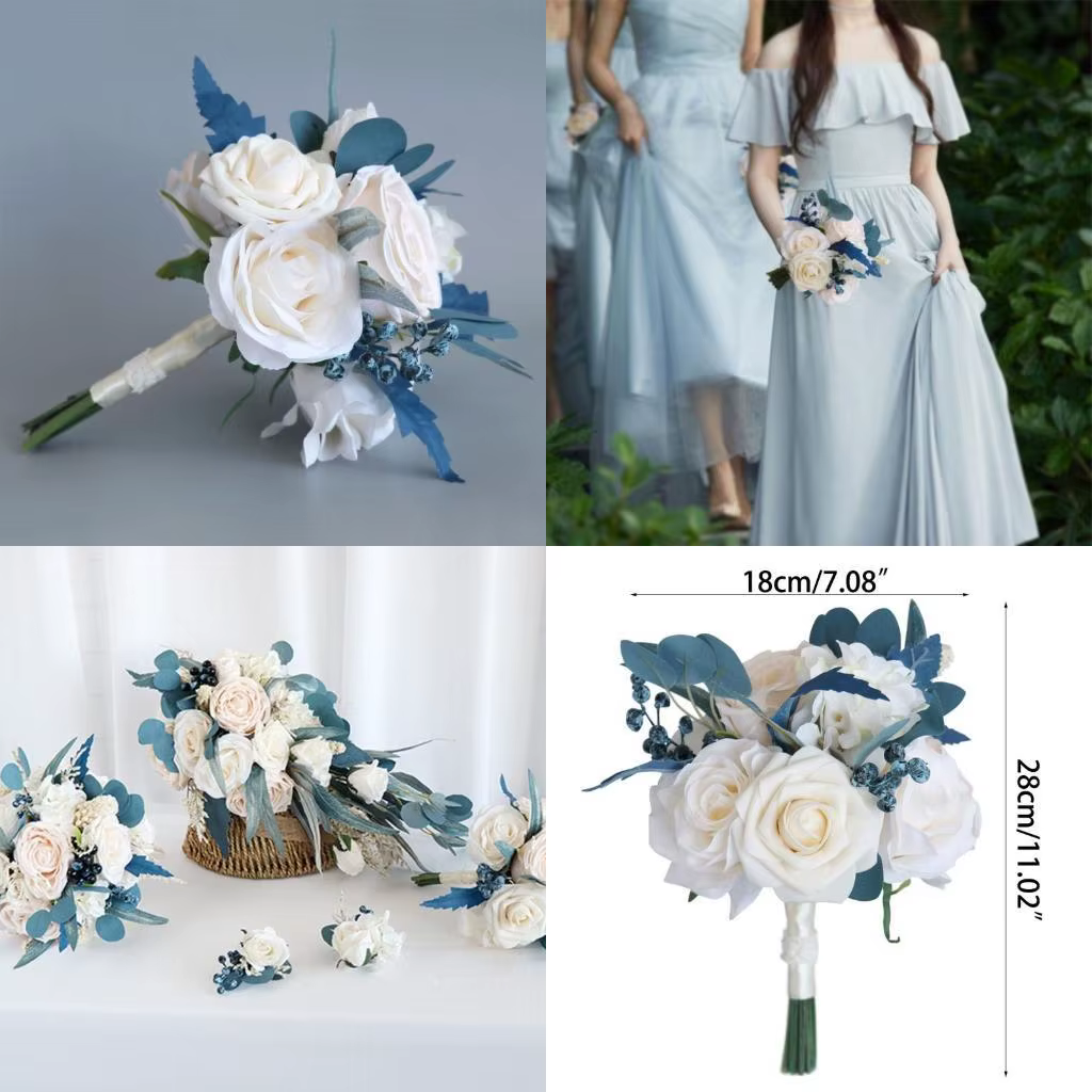 E8bd fleur corsage artificiel champagne bouquet rose paon bleu photo accessoires