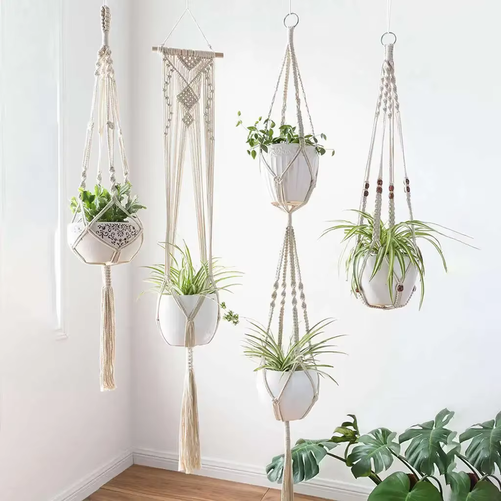 Cintres pour plantes en macramé, Pack de 4, de différents modèles, jardinière murale intérieure fait