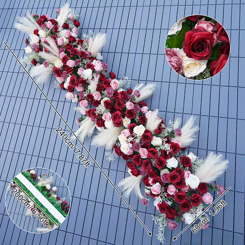 Angela fleur A8788 Rose rouge Pampas herbe fleur rangée décor mariage cadre carré Arrangement Floral