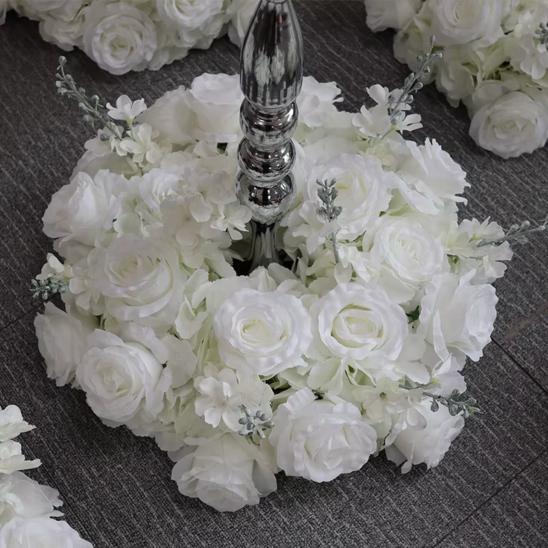Arche de fleurs artificielles décorative, arrangement de roses blanches et de phalaenopsis pour dema