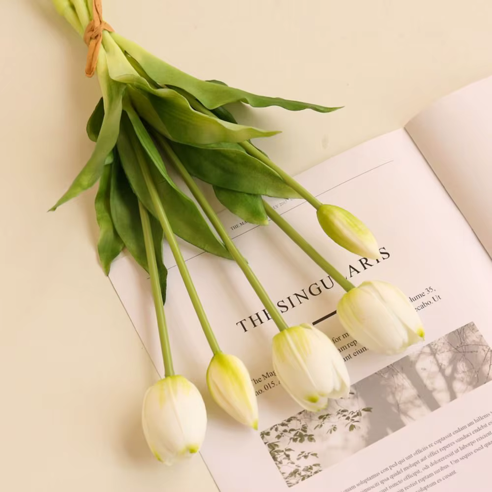 Bouquet de tulipes réalistes à 5 têtes, fleurs artificielles de haute qualité au toucher réel, décor