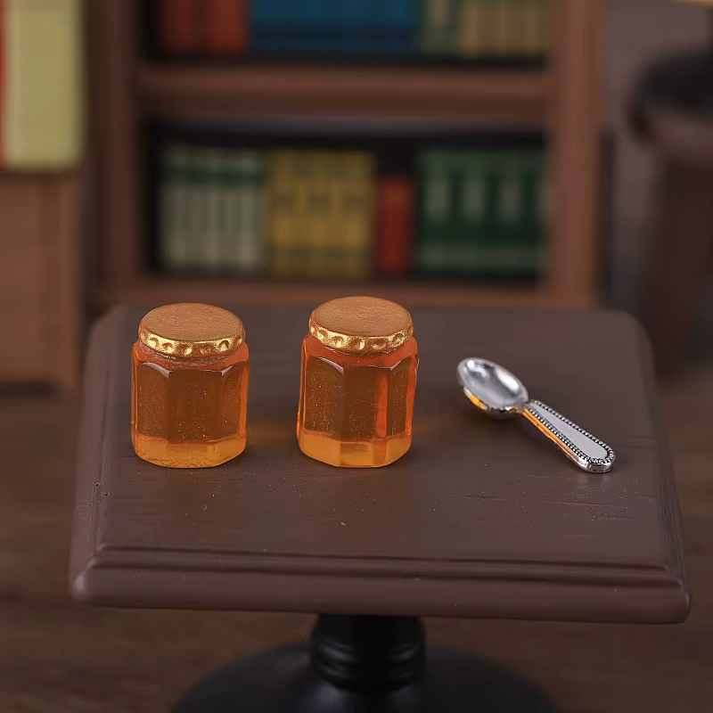 Lot de 5 mini pots de miel en résine, modèle miniature pour maison de poupée, aliments simulés, pend
