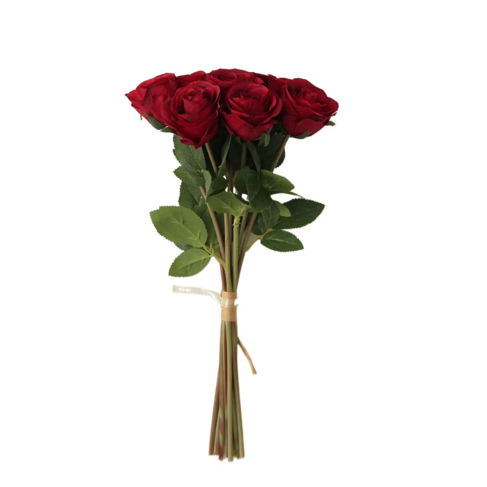 8 têtes de roses artificielles, branches réalistes faites à la main, fleurs de simulation au toucher