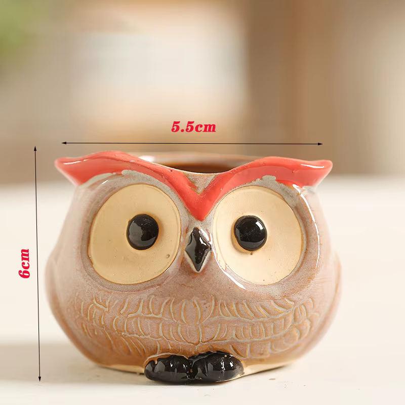 Pot de fleurs en céramique en forme de hibou, mini pot de fleurs pour plantes succulentes et cactus,