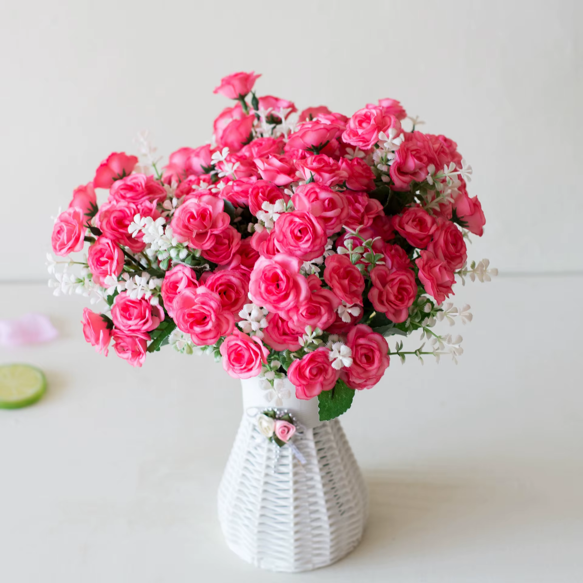 Mini Roses artificielles à 15 têtes, 30cm, Bouquet de fleurs pour la maison, le salon, le bureau, or