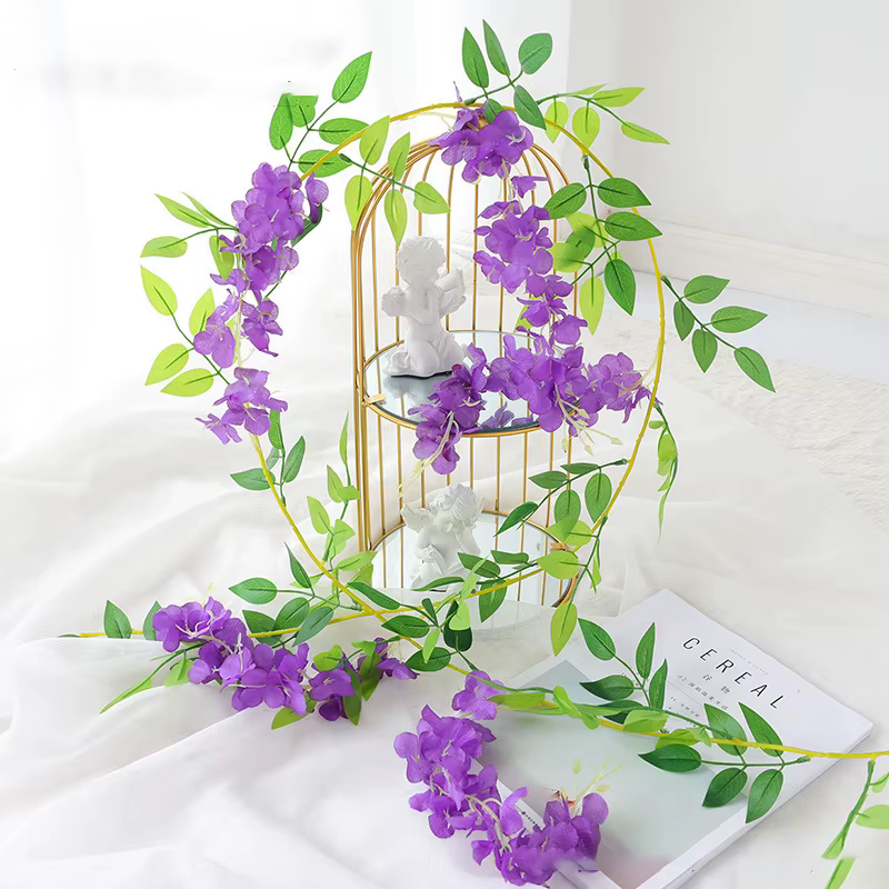 Guirlande de fleurs de glycine artificielles de 2M, fleur suspendue en soie pour maison, jardin, cér