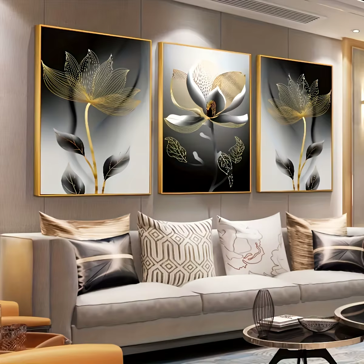 Impressions sur toile d'art floral surdimensionnées de luxe moderne 3 pièces-Design de fleur de lotu