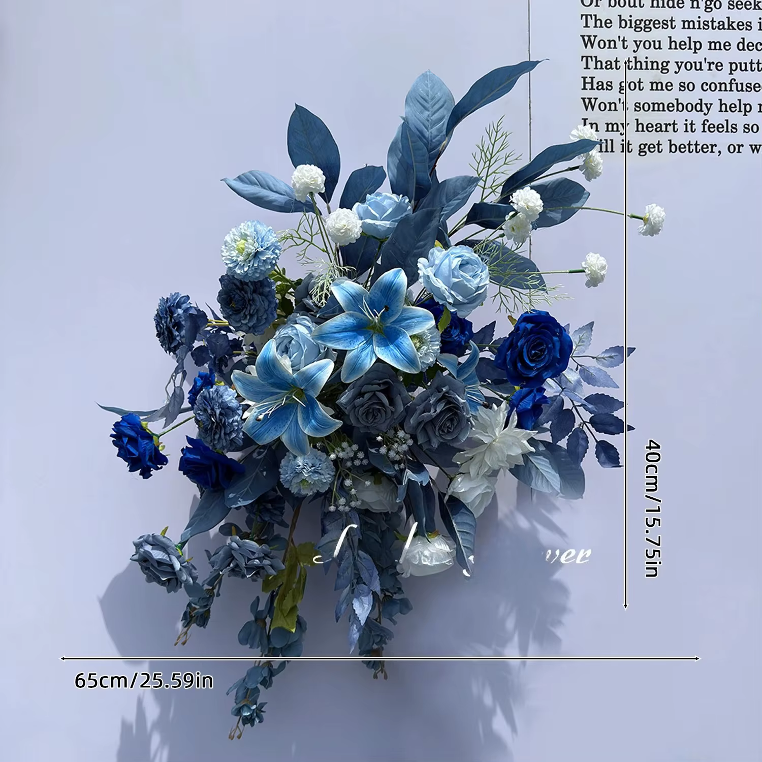 Haze bleu fleur extérieure fleurs artificielles décoration de mariage accrocher fleur rangée route p
