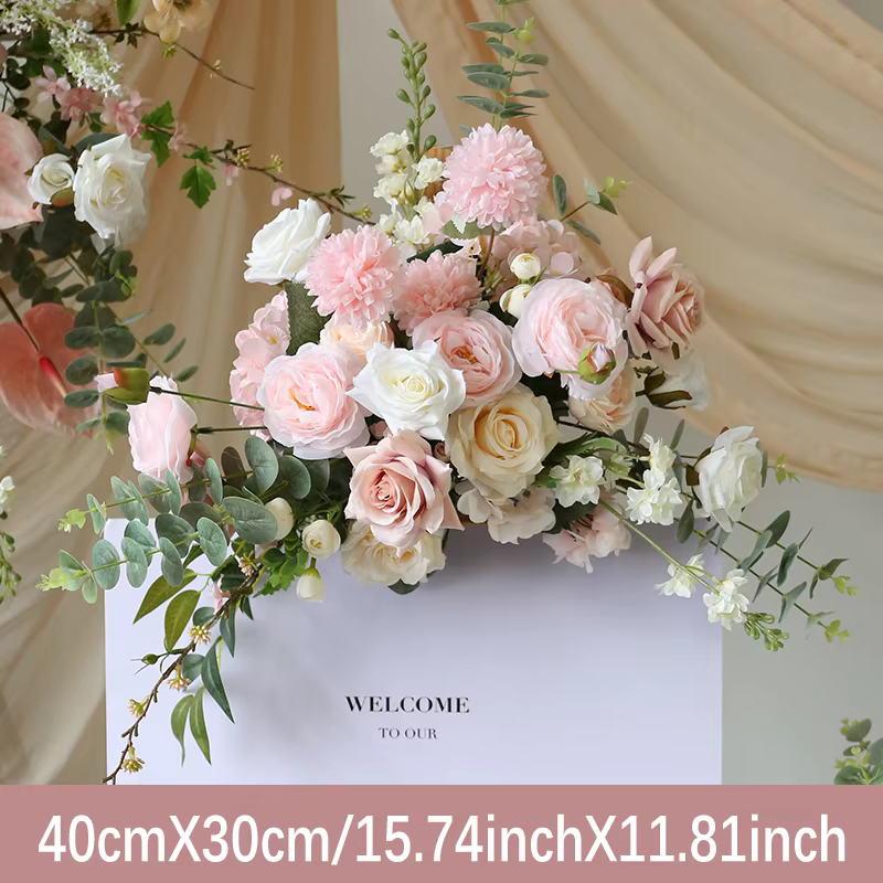 Arrangement floral rose, fleurs artificielles, décoration de fond de scène pour mariage ou banquet d