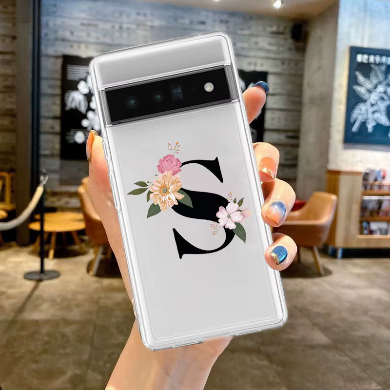 Coque de téléphone transparente en silicone souple antichoc avec lettres de fleurs S, coque pour Goo