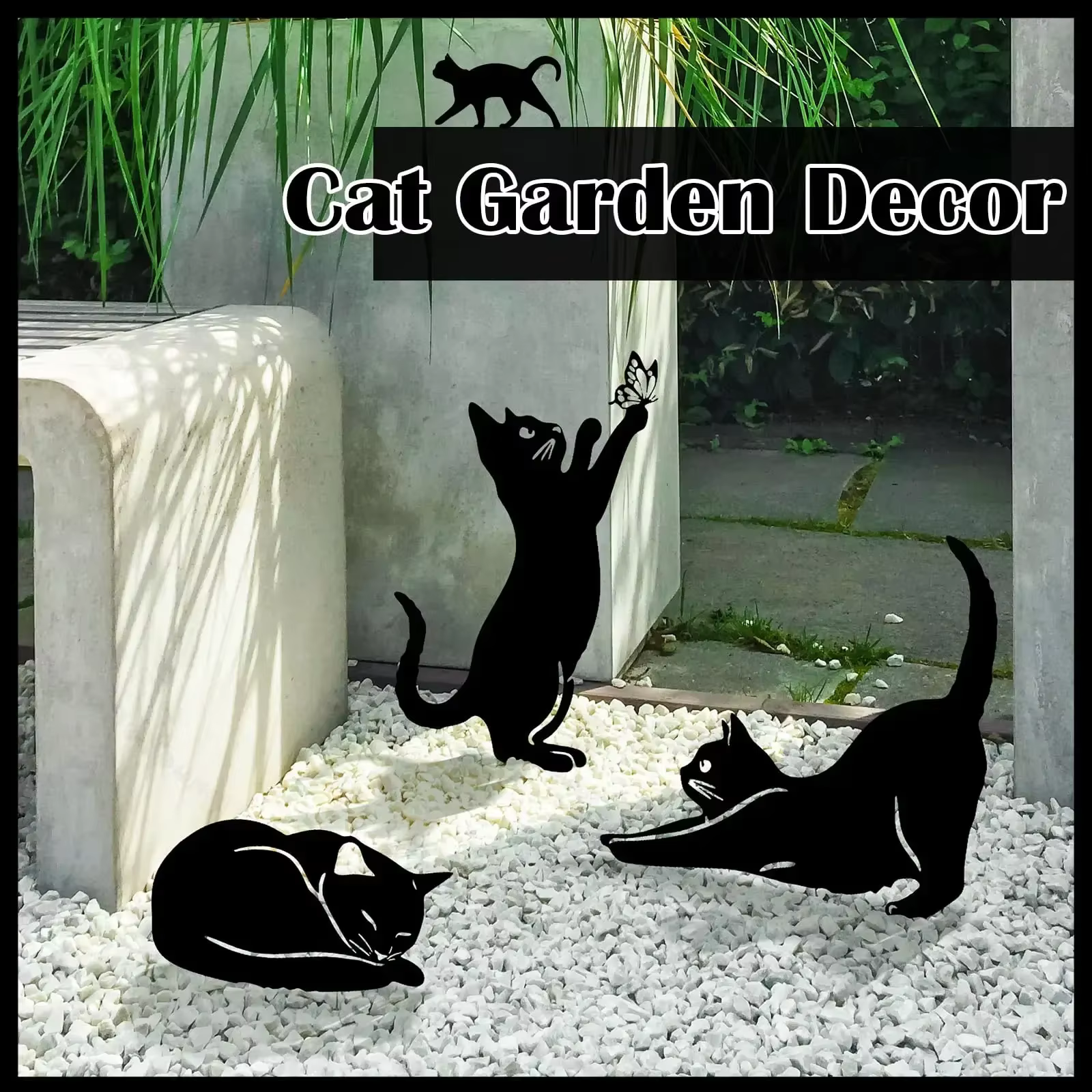 Tiki - Piquets de jardin de famille de chat inspirés décoratifs - Charmant statues extérieures de si