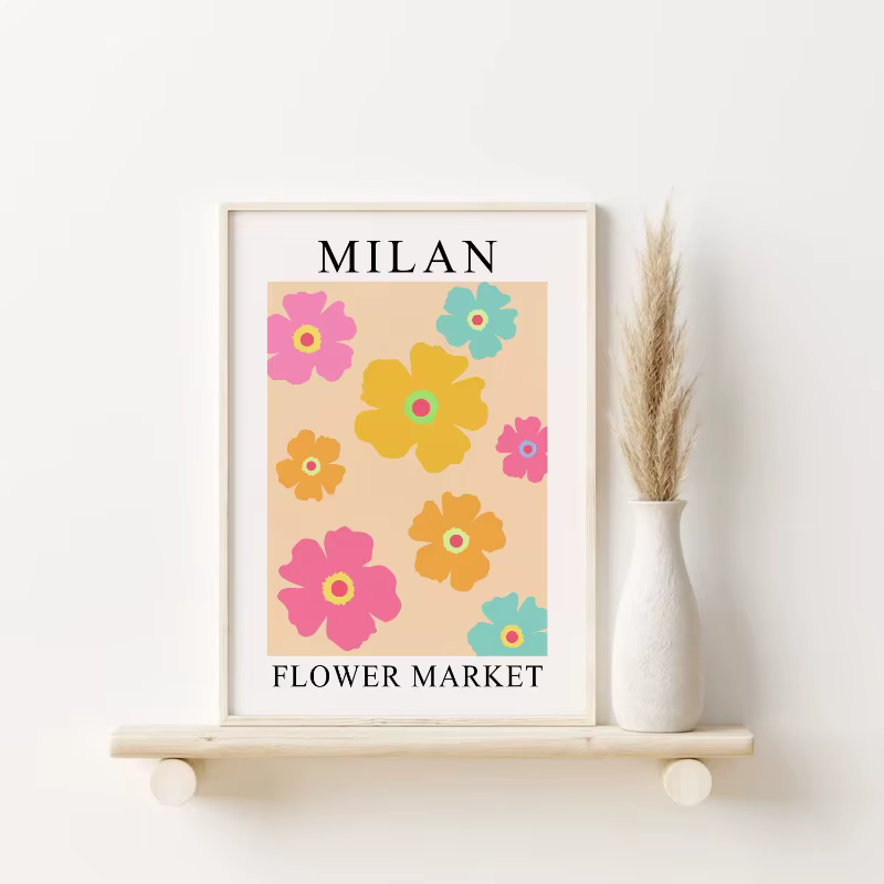 Affiche de ville de marché de fleurs florales abstraites, fleurs Pastel, peinture sur toile botaniqu