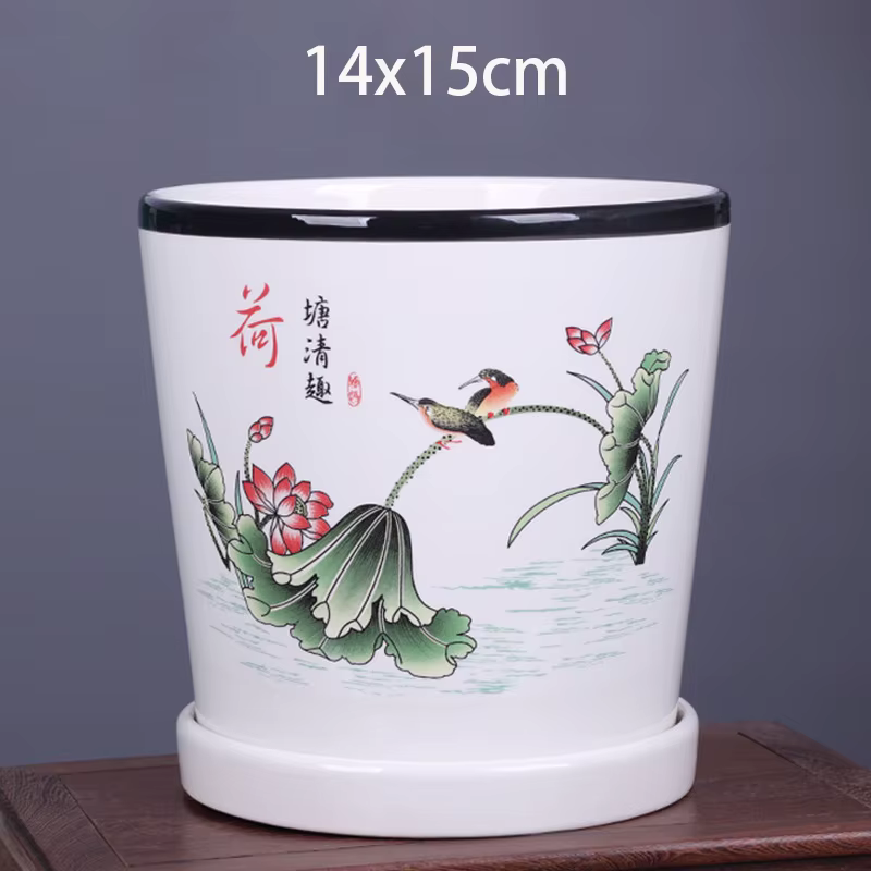 Chine Jingdezhen-Pot de fleur en céramique vintage, peinture à l'encre, vase décoratif de bureau, pa