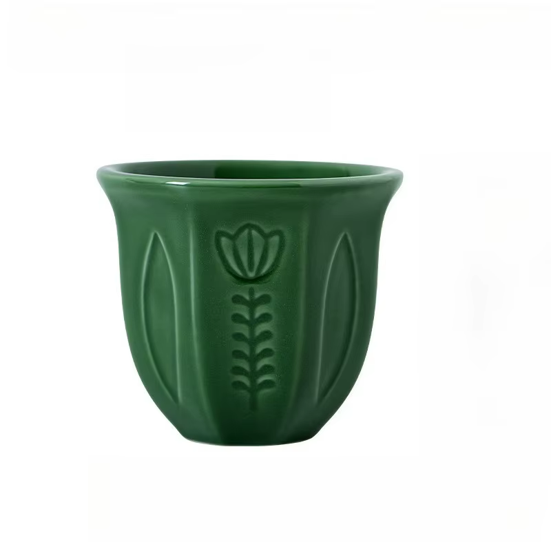 1 pièce Tasse en céramique style arabe à motif tulipe en relief 100/180/250 ml, Tasse à café du Moye