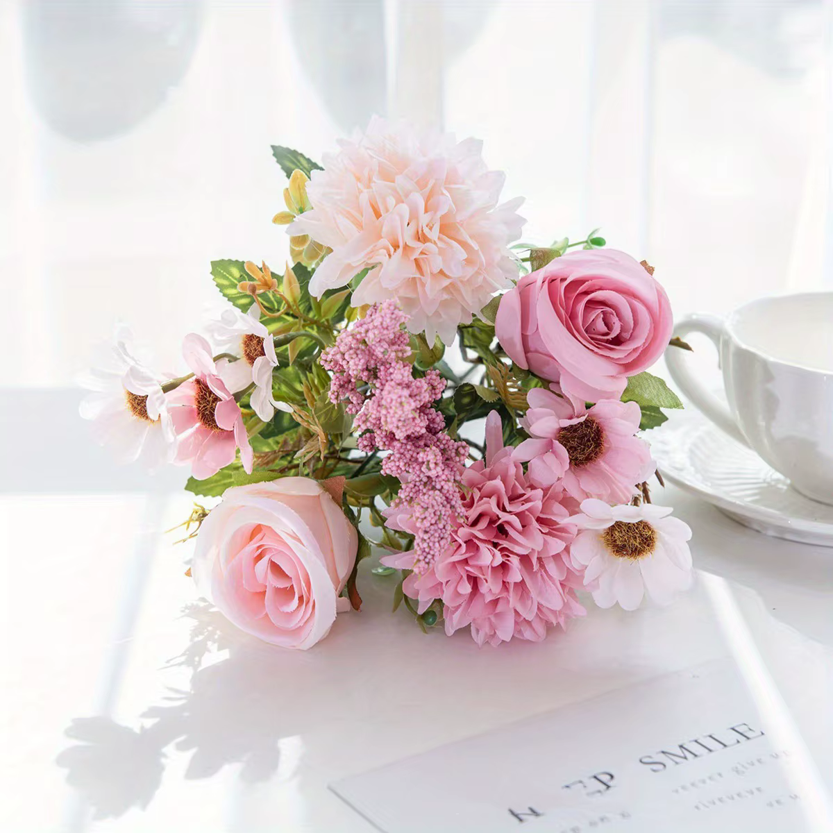 Fleurs Artificielles Rose d'Automne Pissenlit Bouquet de Mariage Faux Fleurs Décoration de Table pou