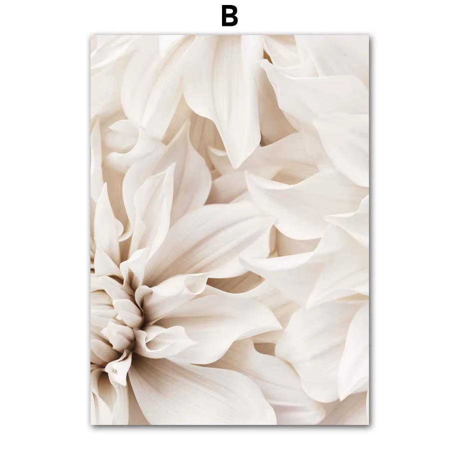 Impression sur toile d'art mural minimaliste avec des fleurs blanches de pissenlit, de pivoine et de