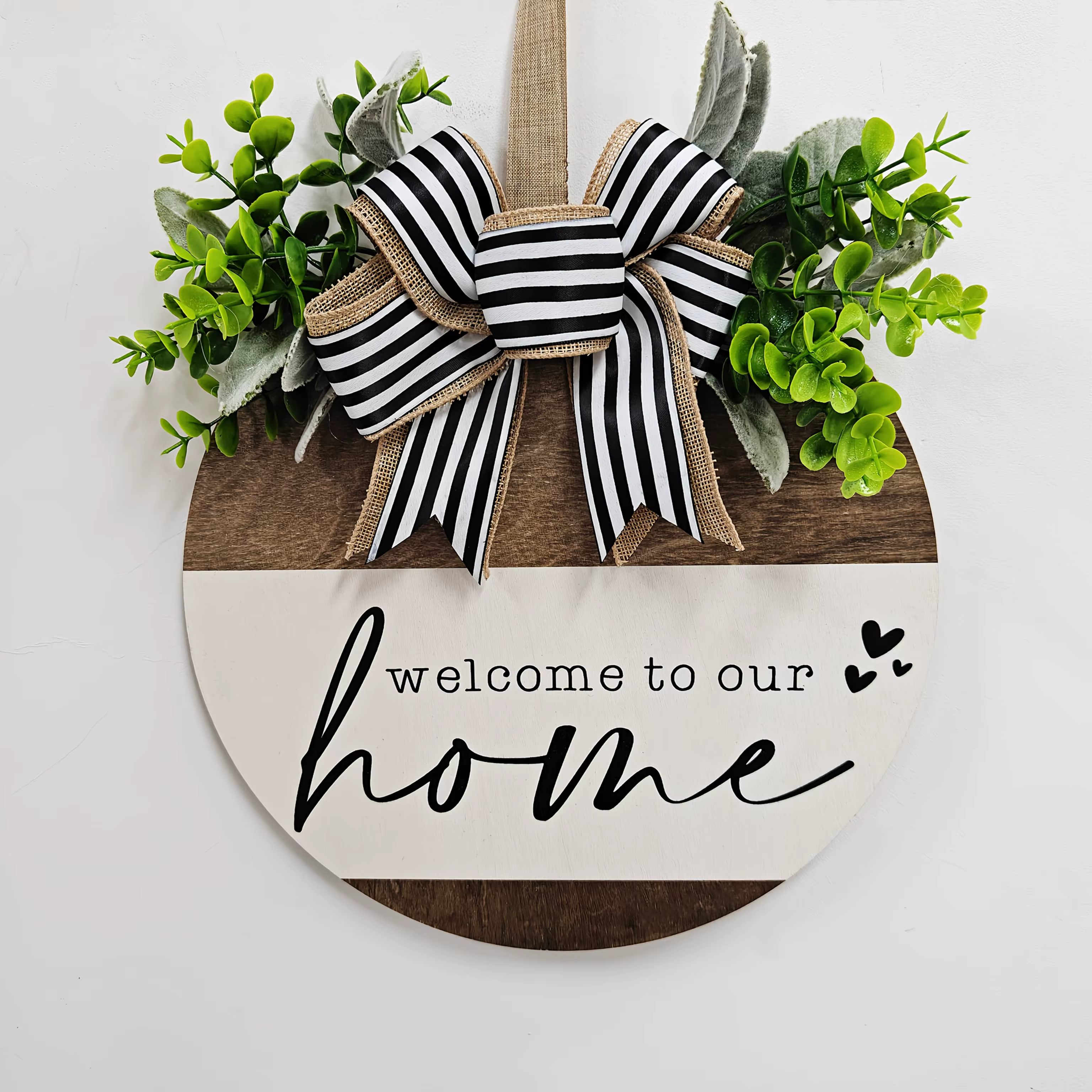 Panneau de bienvenue couronne de porte suspendue ronde en bois verdure plante feuilles maison chambr