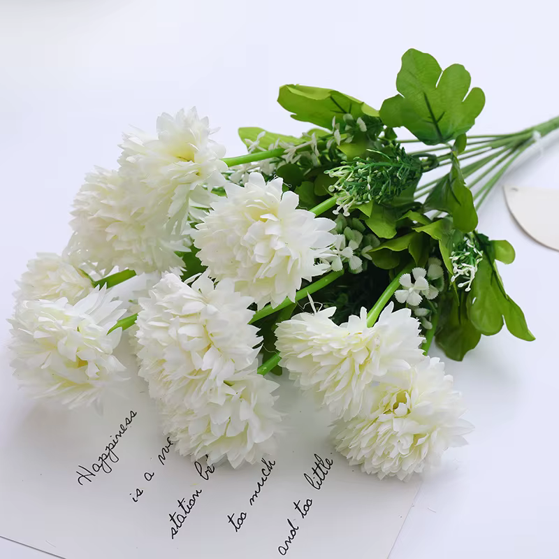 Bouquet de 10 chrysanthèmes polychromes artificiels en soie, sélection de fleurs pour la décoration