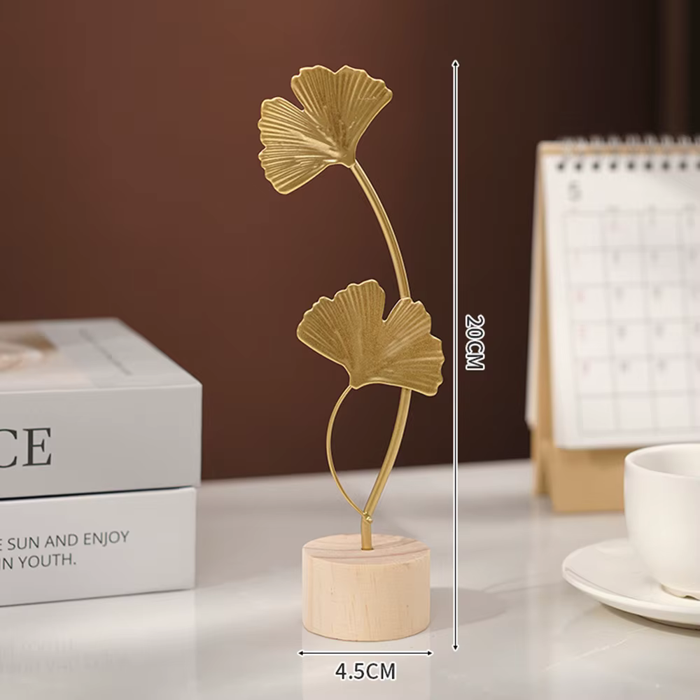 Sculpture de feuilles de Ginkgo dorées nordiques, artisanat de luxe, décor de salon, accessoires de 
