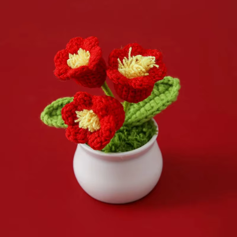 Muguet au Crochet Fait à la Main, Bouquet Tissé Fini en Pot, Fleur Artificielle, Cadeau, Décoration 