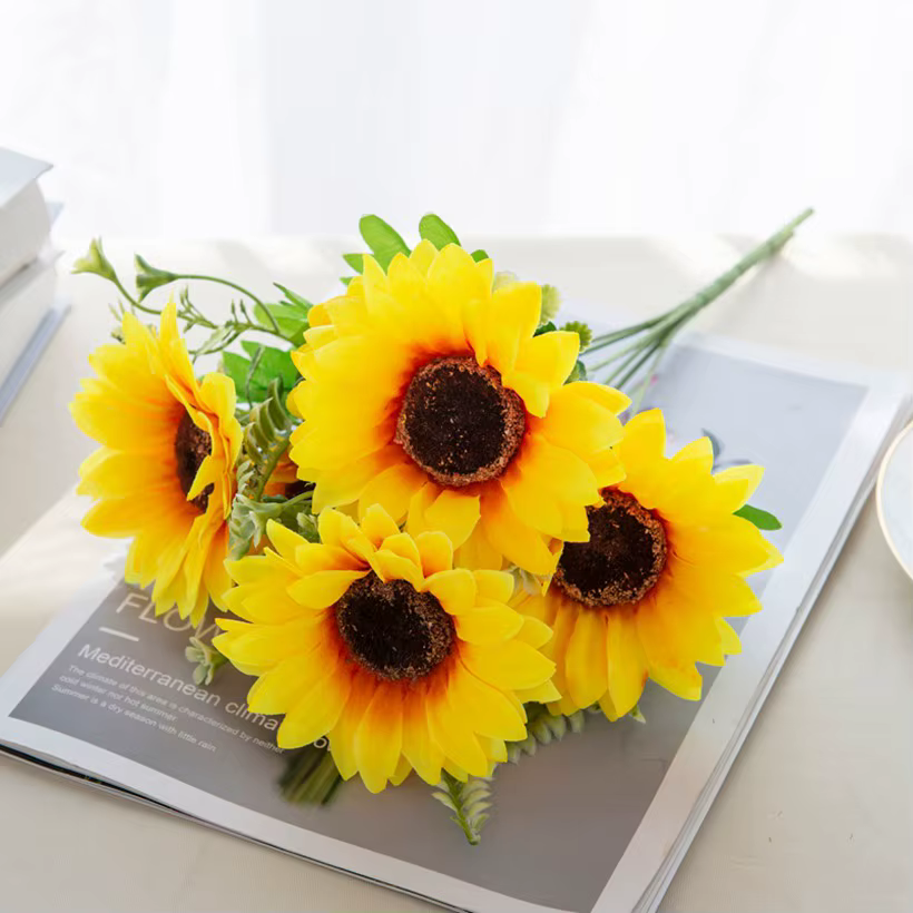 7 Tête Fleurs Artificielles Soie Tournesol Mariage Bouquet De Mariée Festival Décoration Maison En P