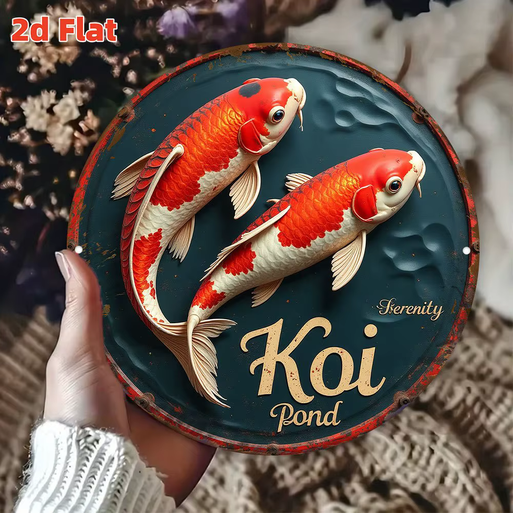 Plat 2D" Étang Koi" | Art oriental du Feng Shui | Éléments à thème de jardin, panneau de décorat