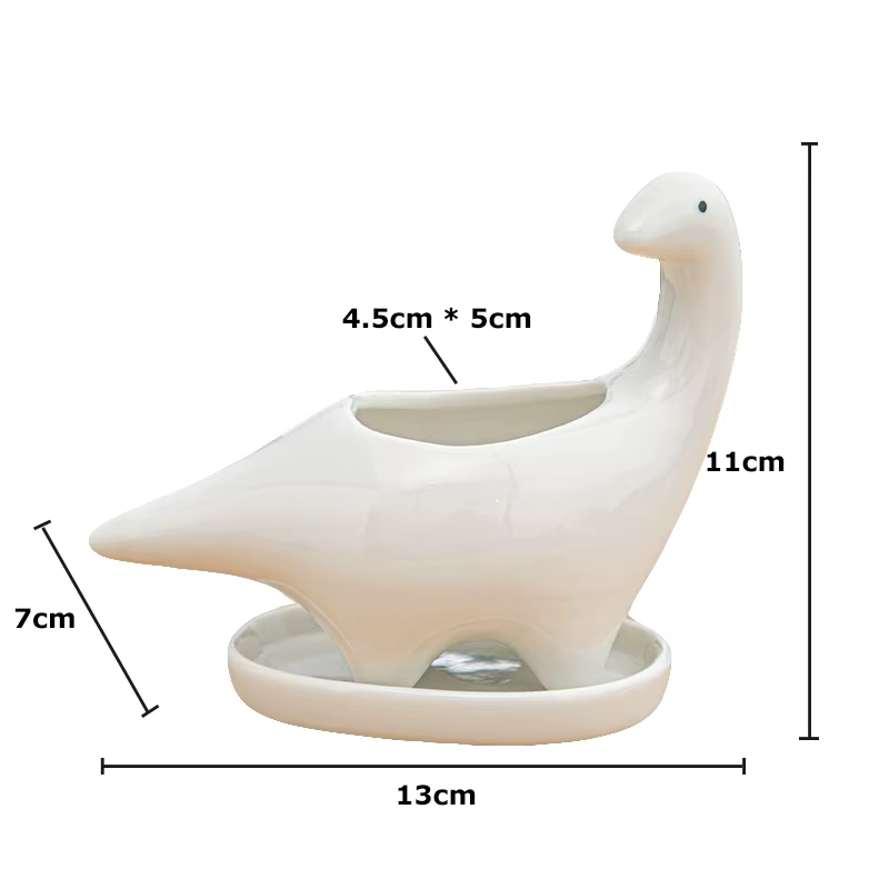 Pot de fleur de dinosaure en céramique blanche, avec plateau, conteneur de jardinière succulente, Fi