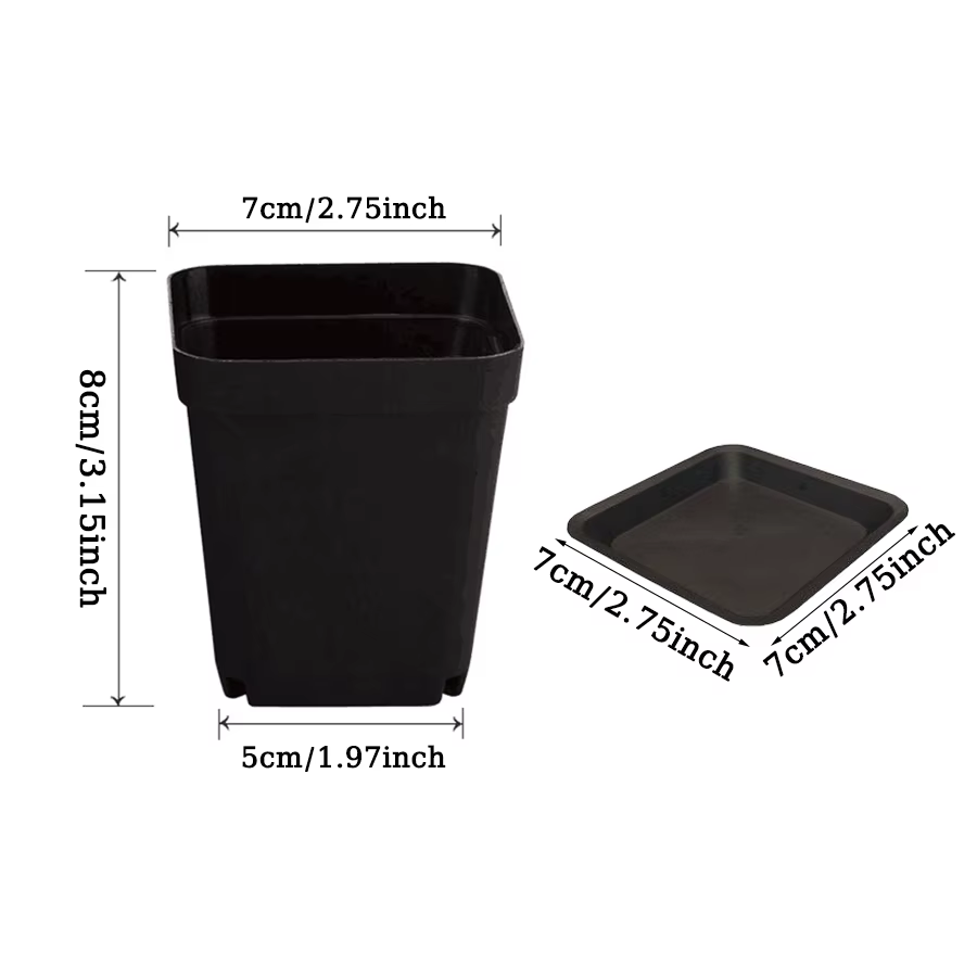 Lot de 6/12/24 pots de fleurs carrés noirs avec plateau, pour bureau, intérieur, extérieur, décorati
