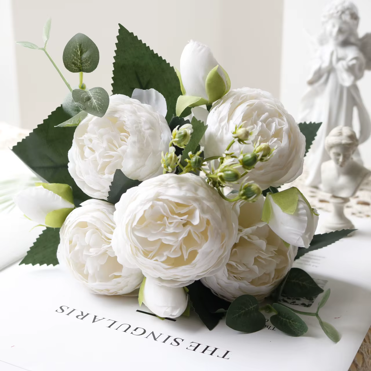 Vente chaude 1 pièces/30 cm Rose Bouquet de soie pivoine fleur artificielle 5 grosse tête 4 petit bo