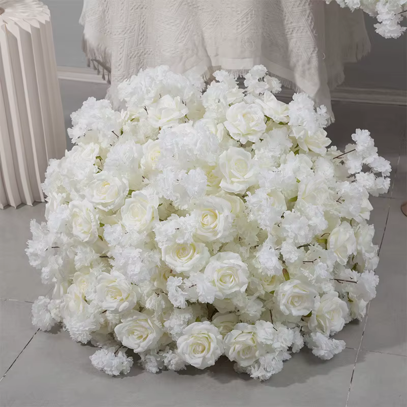 Boule de fleurs artificielles blanches de 80 cm en cerisier et roses pour décoration de table de mar