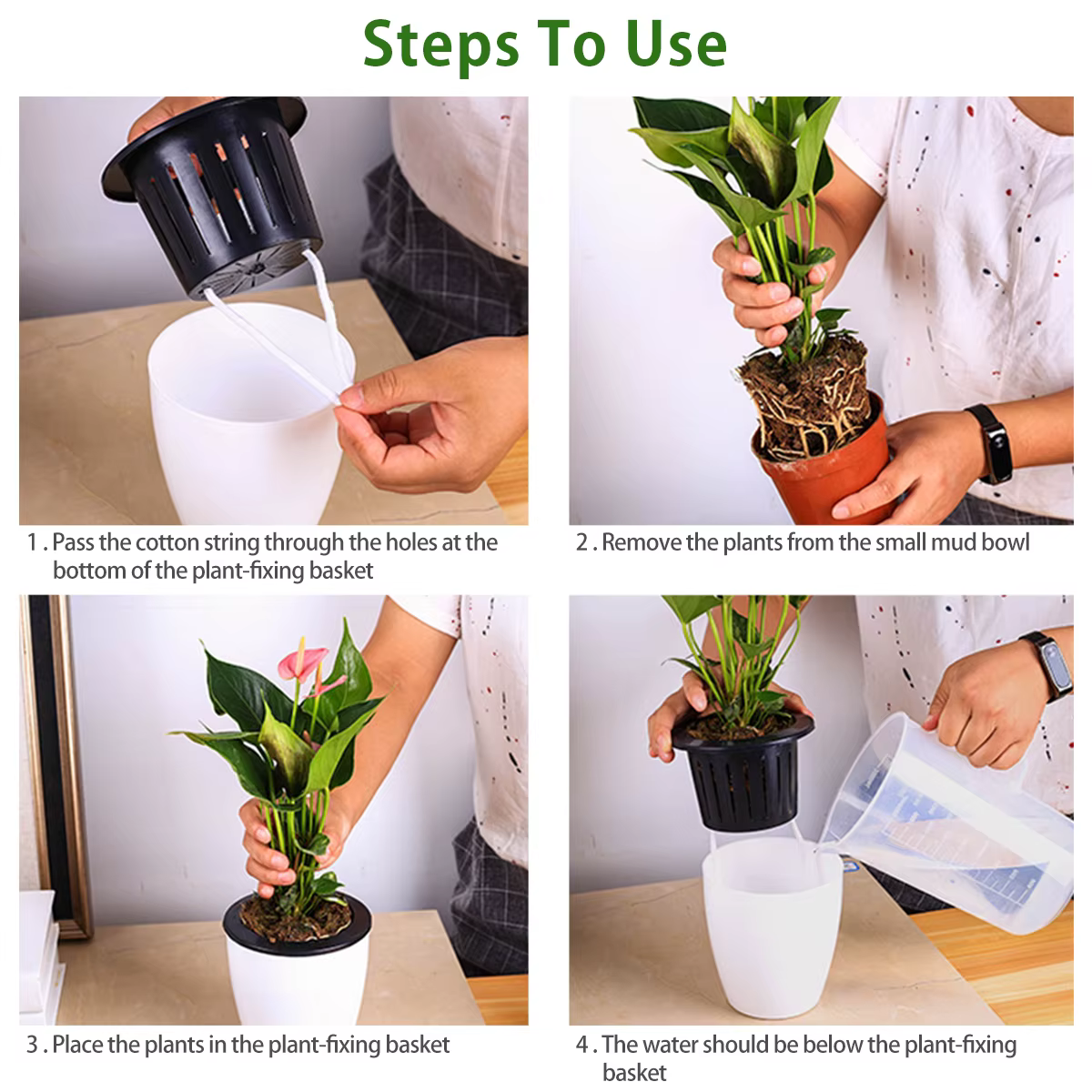 Pots auto-arrosage avec corde en coton pour plantes d'intérieur, Pot de fleur auto-arrosage de 4.7 p