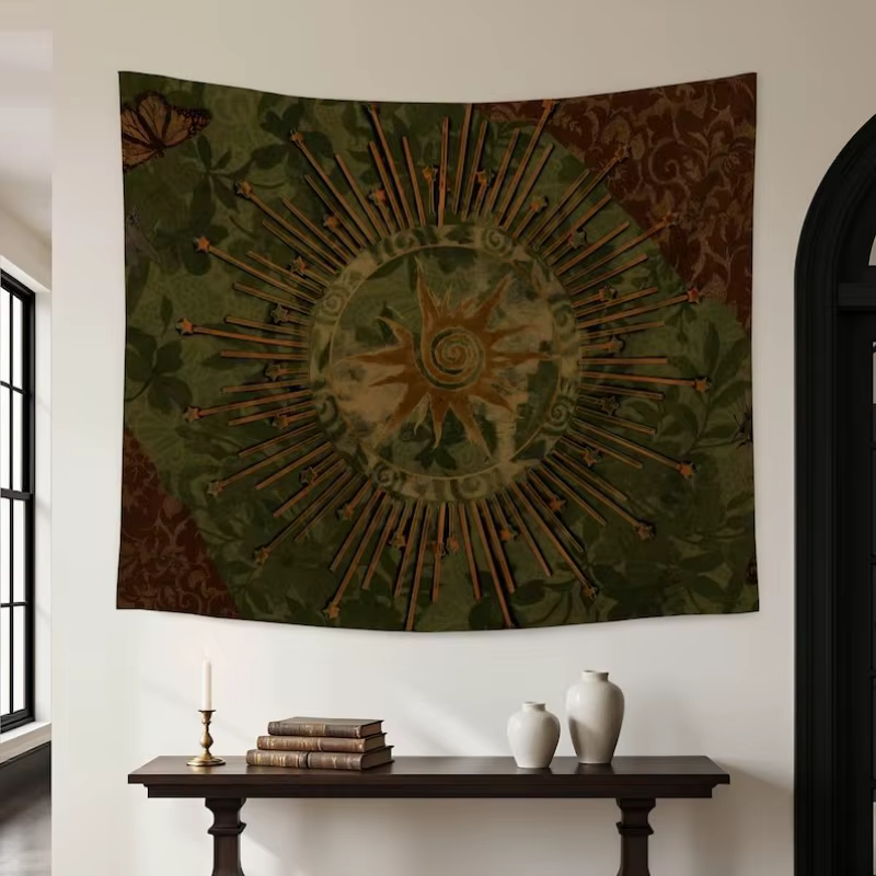 VIKAMA Tapisserie murale vintage bohème mandala en polyester, tapisserie florale ethnique rétro pour