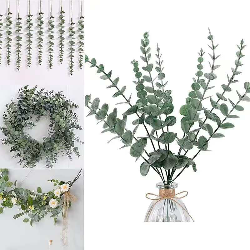 Yannew 12 pièces tiges d'eucalyptus artificielles argent Dollar verdure fausses plantes pour Bouquet