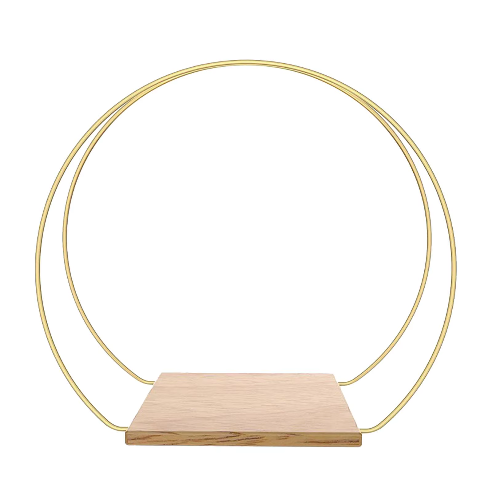 Pièce maîtresse de cerceau floral en métal avec support en bois, anneaux de couronne de cerceau d'or