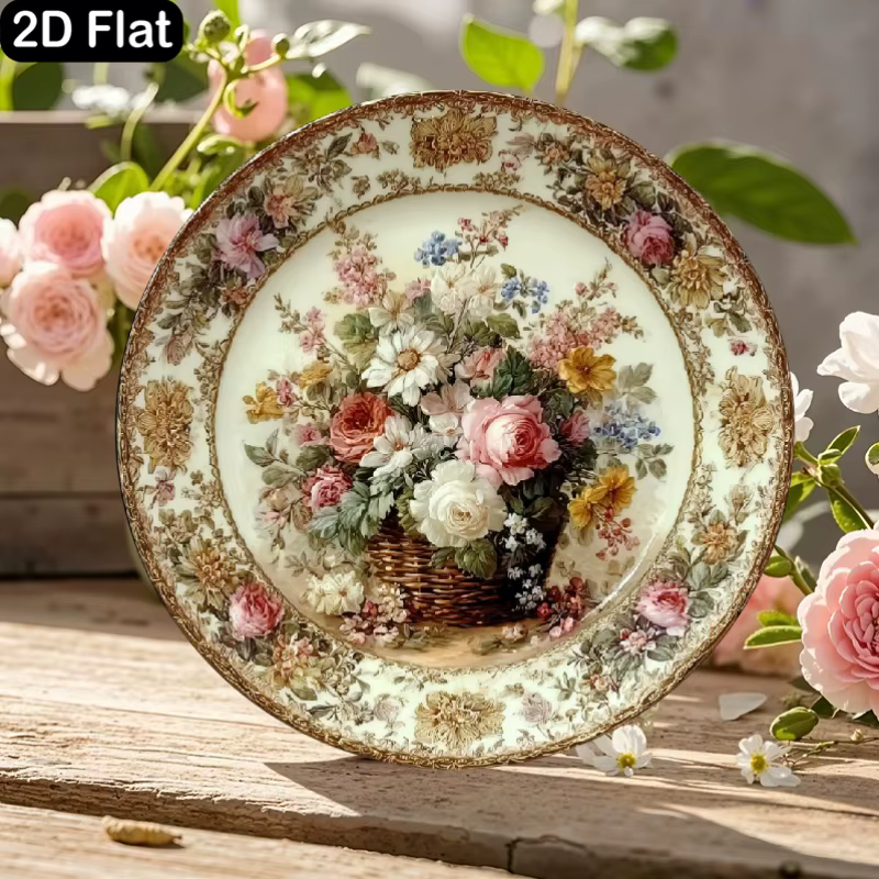 Plaque murale ronde en bois plate et florale bohème 2D – Panneau décoratif mural en bois avec motif