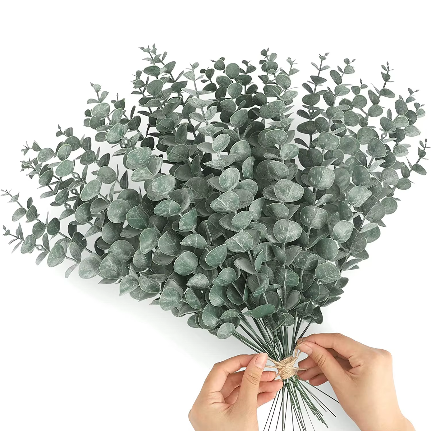 Yannew 12 pièces tiges d'eucalyptus artificielles argent Dollar verdure fausses plantes pour Bouquet