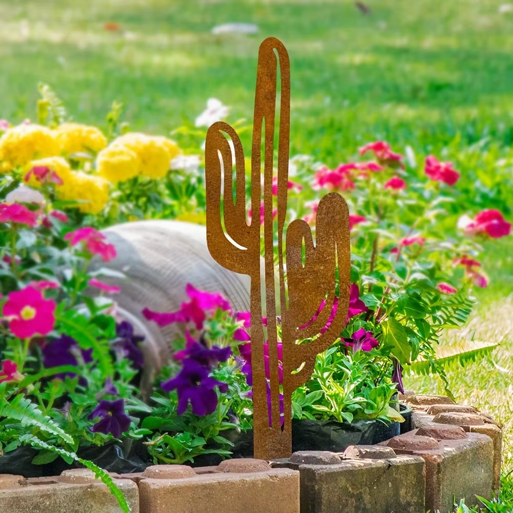 Piquet de jardin de Cactus en métal imperméable rustique, décor extérieur moderne, Art en fer Durabl