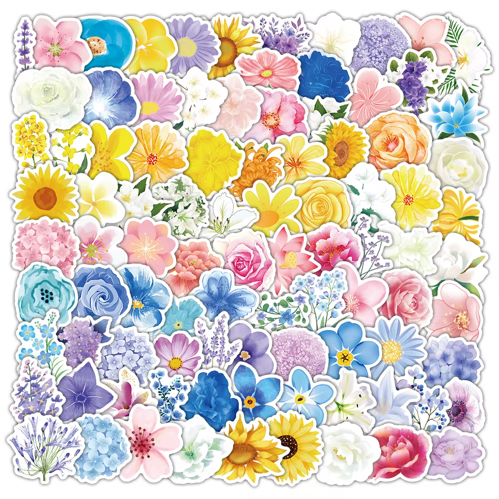 100 autocollants floraux et de fleurs de haute qualité, parfaits pour la décoration Instagram au sty