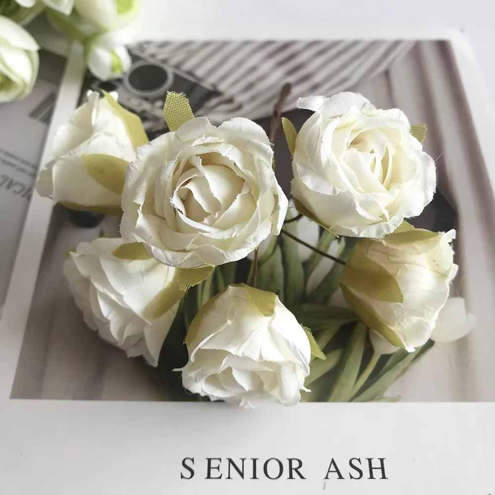 Bouquet de 6 petites roses artificielles rétro en rayonne de style européen pour mariage, décoration