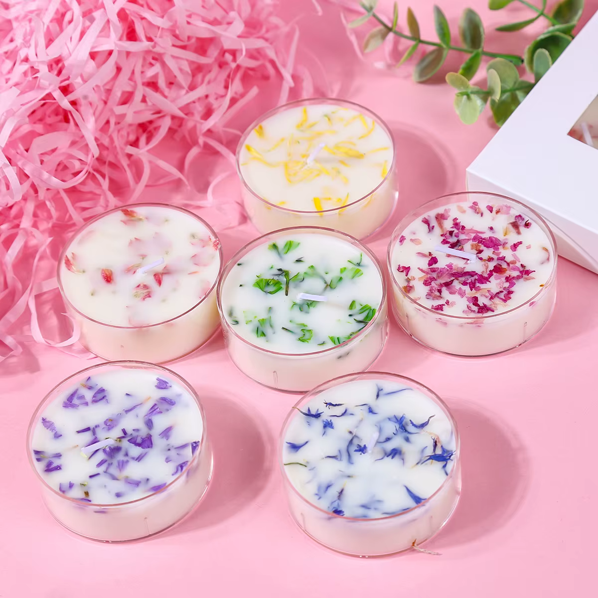 Coffret cadeau de bougie d'aromathérapie florale (6 pièces) – Décor floral conservé avec 6 parfums,