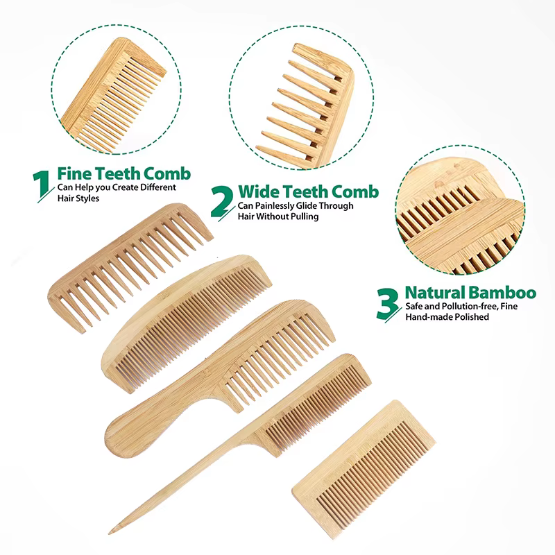 1 peigne en bambou naturel et bois, cheveux lisses, massage antistatique du cuir chevelu, peigne en 