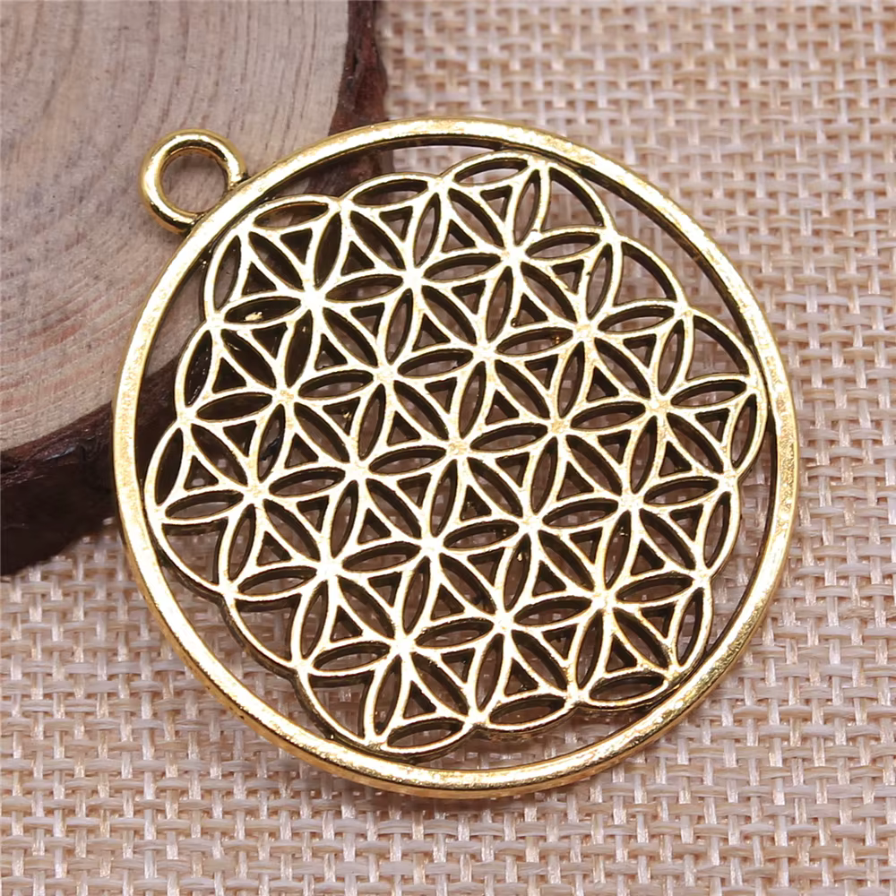 WYSIWYG 2 pièces 47x42mm pendentif graine de vie ronde pendentif fleur de vie breloque géométrie sac