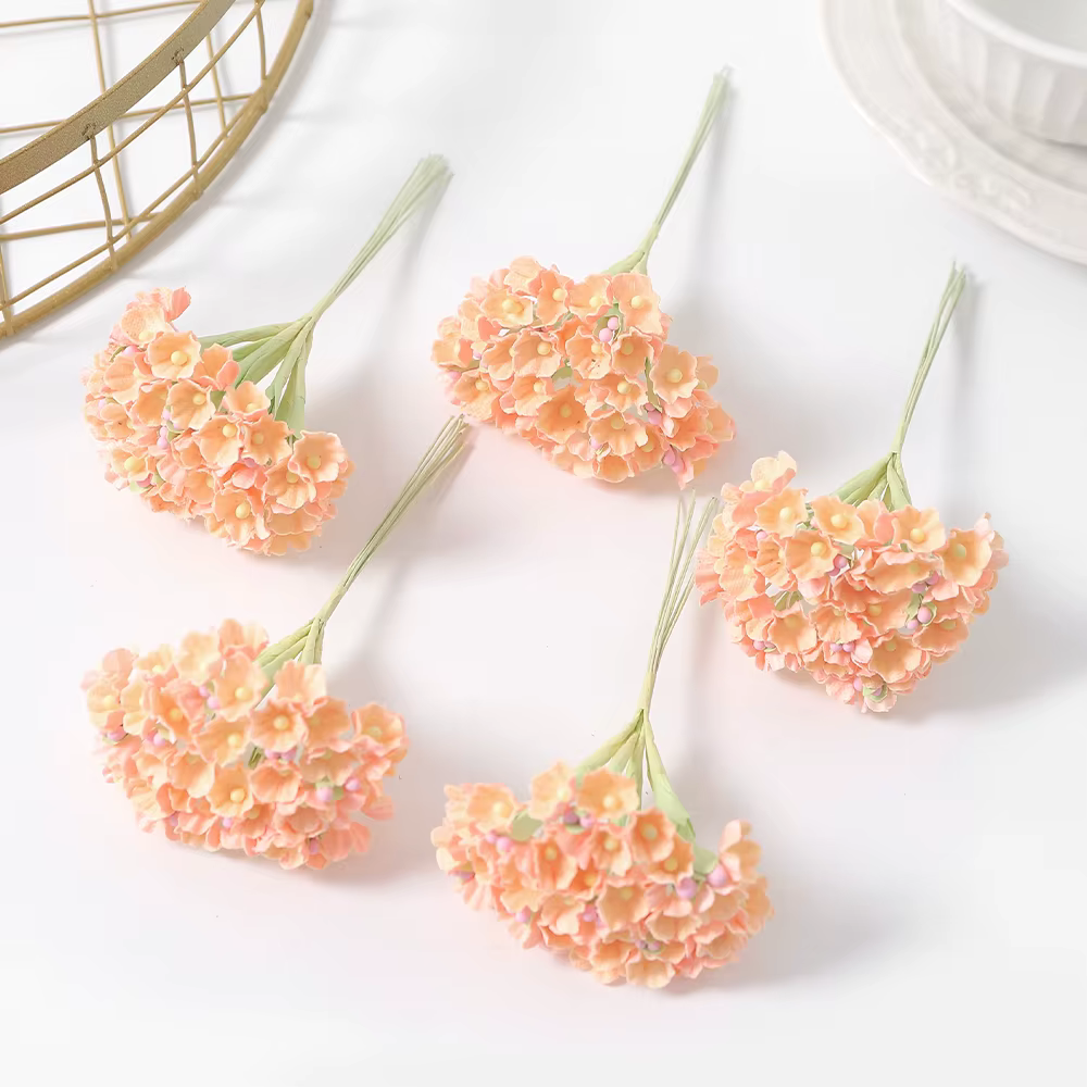 Petits Bouquets de fleurs de prunier artificielles de sept couleurs, 5 pièces, matériaux artisanaux