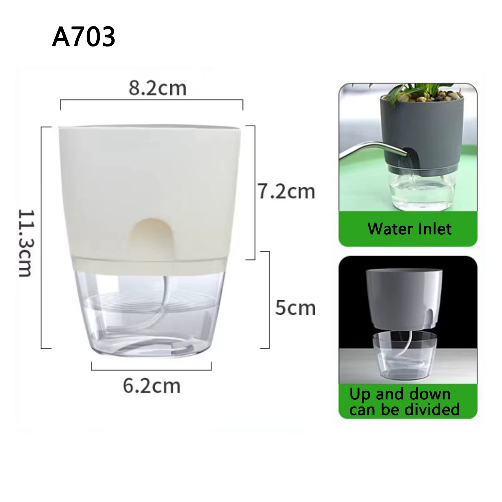 Pot de fleur en plastique Transparent Double couche, Pot de fleurs auto-arrosage, corde en coton, pe