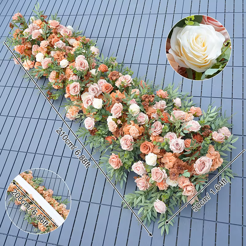 Rose marron Rose verdure fleur rangée décor arc cadre église mariage toile de fond Arrangement Flora