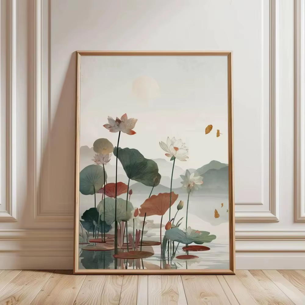 Impression d'art de lotus japonais, art mural zen minimaliste, affiche botanique vintage, décoration