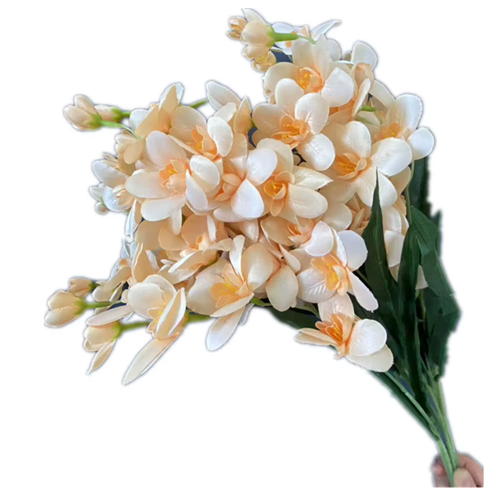 InjCattleya-Branche de fleur avec cuir chevelu vert, 9 têtes artificielles, freesia, 10 pièces