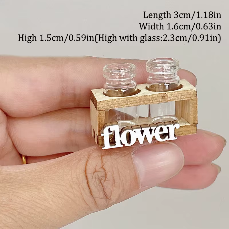 Vase à fleurs hydroponique l'inventaire en bois, support de fleurs, mini vase en verre, maison de co